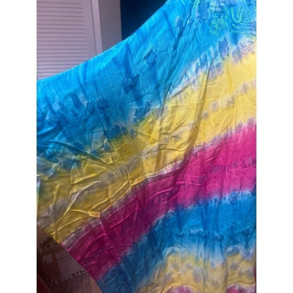 SAKKAS NWT Tie Dye Bright Multi Color Swim Cover Up/ Poncho Top One Size - Picture 4 of 8
